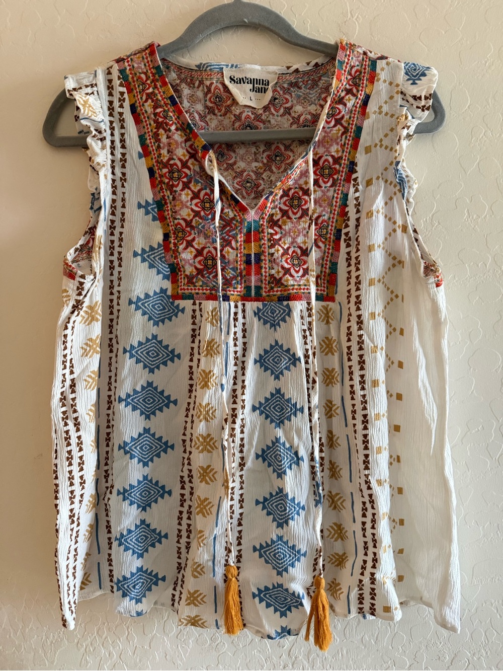 Savanna Jane, large, embroidered flutter sleeve tank top